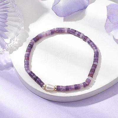 Natural Lepidolite and Pearl Beads Btacelets BJEW-JB10681-02-1