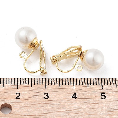 304 Stainless Steel Clip-on Earring Findings with Imitation Pearl Plastic Beaded X-STAS-H216-03B-G-1