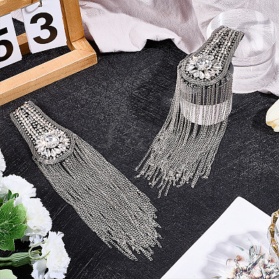 Teardrop Iron Chain Tassel with Rhinestone Epaulettes AJEW-WH20006-326C-P-1