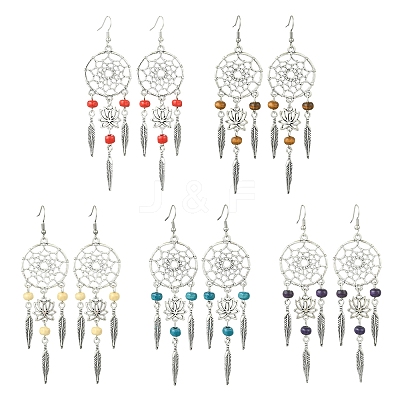 Alloy Feather Dangle Earrings EJEW-FS00028-1
