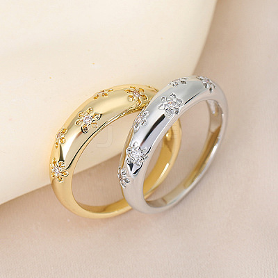 Flower Pattern Brass Micro Pave Clear Cubic Zirconia Finger Rings FS-WGC0799-01-1