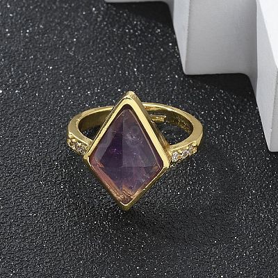 Rhombus Natural Amethyst Finger Rings RJEW-B113-01G-08-1