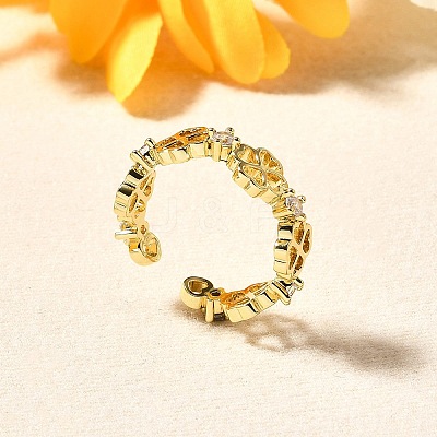 Brass Micro Pave Cubic Zirconia Cuff Rings for Women RJEW-Q008-01G-01-1
