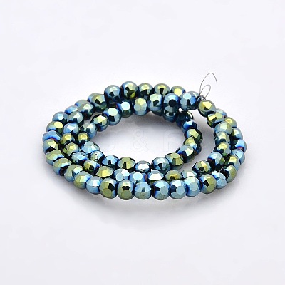 Full Green Plated Glass Faceted Flat Round Beads Strands EGLA-A033-4mm-FP02-1