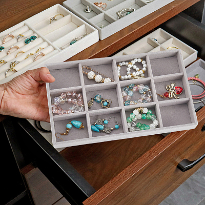 12 Grids Rectangle Wood Covered with Velvet Jewelry Trinket Display Trays AJEW-WH20054-062F-02-1
