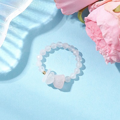 Natural Rose Quartz Beaded Rings RJEW-TA00191-03-1
