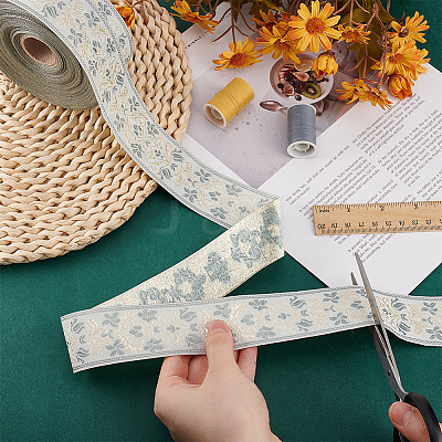 Polyester Jacquard Flower Ribbon for Clothing Accessories OCOR-WH0090-73B-1