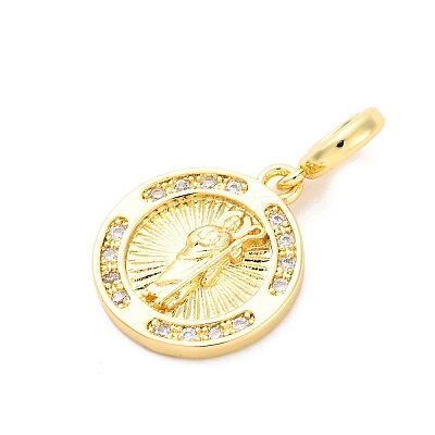 Brass Clear Cubic Zirconia European Dangle Pendants KK-D325-28G-01-1