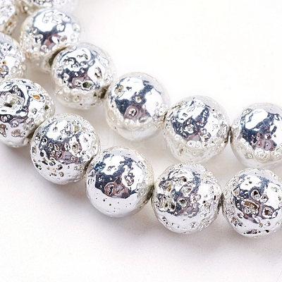 Electroplated Natural Lava Rock Bead Strands G-E429-01-8mm-S-1