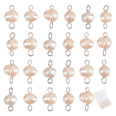 Natural Cultured Freshwater Pearl Potato Connector Charms PALLOY-SC00010-1