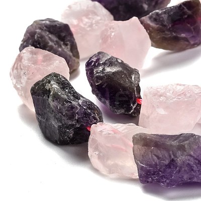 Rough Raw Natural Rose Quartz & Amethyst Beads Strands G-J390-B03-1