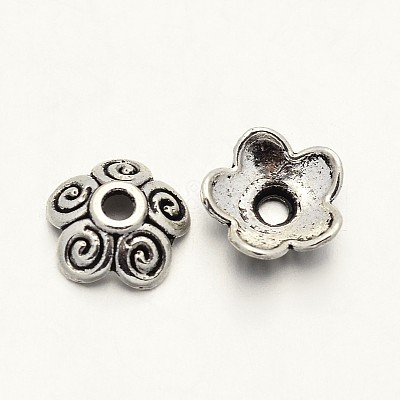Tibetan Style 5-Petal Zinc Alloy Bead Caps PALLOY-N0111-06AS-1