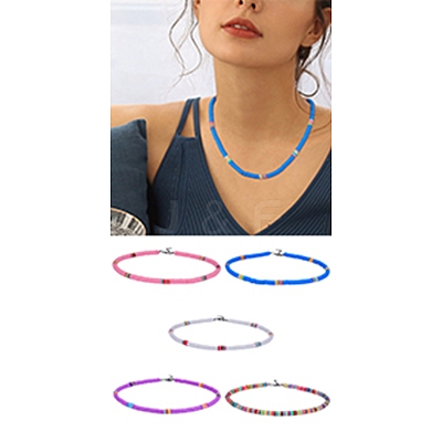 Polymer Clay Heishi Surfer Beaded Necklaces Set NJEW-SW00030-1