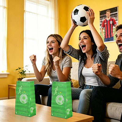 15Pcs Football Pattern Paper Bakery Bags ABAG-TA0002-32C-1