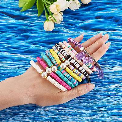 Polymer Clay Heishi Beads Stretch Charm Bracelets BJEW-SZ0001-33-1