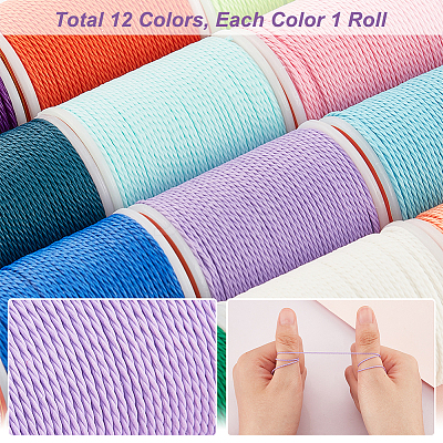 12 Rolls 12 Colors Round Waxed Polyester Cord YC-PH0002-40-1