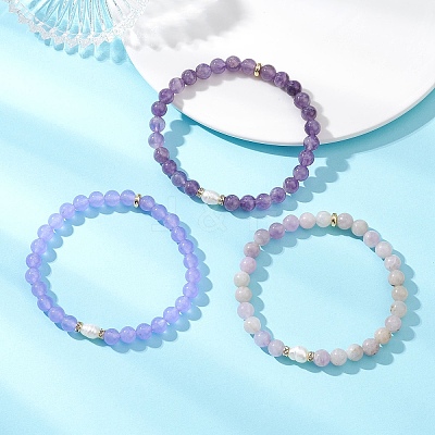 Natural Mixed Gemstone & Cultured Freshwater Pearl Beads Stretch Bracelets for Women BJEW-JB13205-01-1