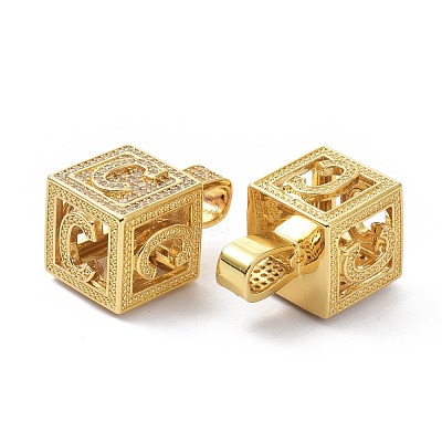 Alphabet Brass Micro Pave Clear Cubic Zirconia Pendants ZIRC-O045-01G-C-1
