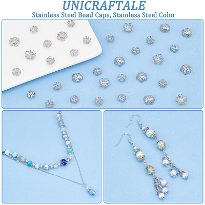 300Pcs 2 Style 5-Petal 304 Stainless Steel Bead Caps STAS-UN0042-43-1