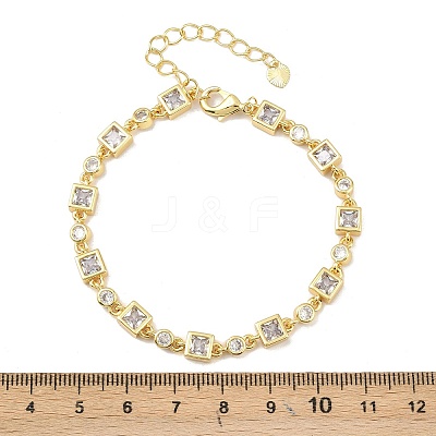 Brass Micro Pave Clear Cubic Zirconia Link Chain Bracelets for Women BJEW-P366-02C-G-1