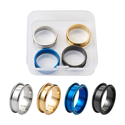 4 Colors Stainless Steel Grooved Finger Ring Settings STAS-TA0001-26D-1