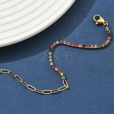 304 Stainless Steel Paperclip Chain & Rhinestone Cup Chains  Bracelets for Women BJEW-D456-06G-03-1