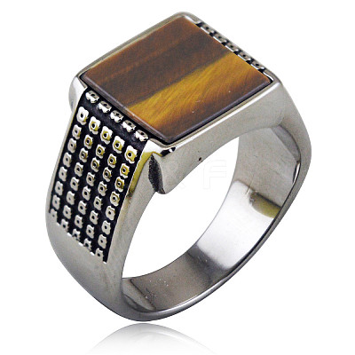 304 Stainless Steel with Natural Tiger Eye Finger Rings FS-WGC2D4C-06-1