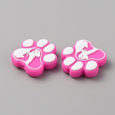 Paw Print Food Grade Eco-Friendly Silicone Beads SIL-WH0008-43B-1