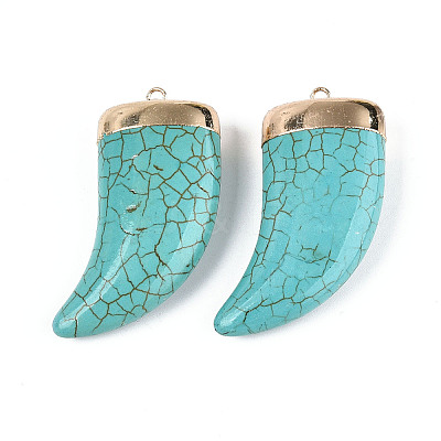 Dyed Synthetic Turquoise Tusk Shape Big Pendants TURQ-T004-22-1