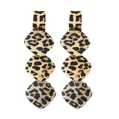 Leopard Print Alloy Dangle Stud Earrings LS-EJEW-K304-01B-G-1