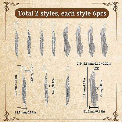12Pcs 2 Style Tibetan Style Alloy Bookmarks Findings with Hole FIND-SC0006-55-1