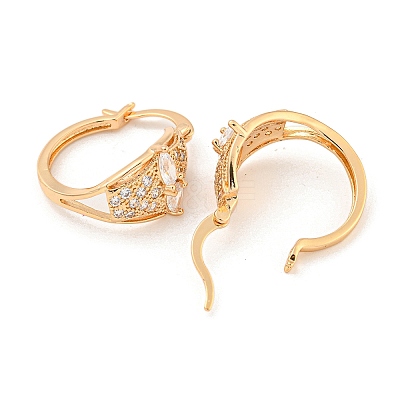 Brass Micro Pave Clear Cubic Zirconia Hoop Earrings EJEW-A107-05B-KCG-1