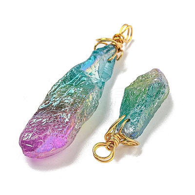 Electroplated Raw Rough Natural Quartz Crystal Big Pendants G-A229-02G-01-1