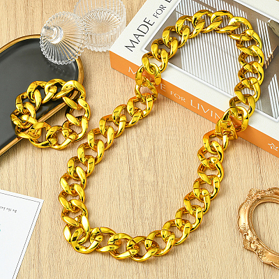 2Pcs 2 Styles Acrylic Cuban Link Chain Necklaces & Bracelets Jewelry Sets SJEW-SP0001-01G-1