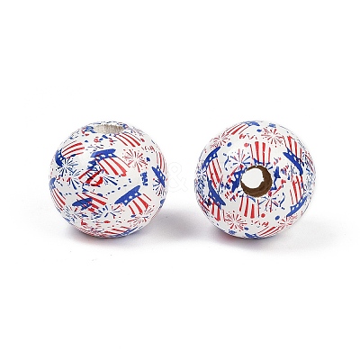 Independence Day Theme Wood European Beads WOOD-Z005-01B-03-1