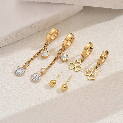 Hexagon Stainless Steel Clover Earring Sets YA2186-4-1