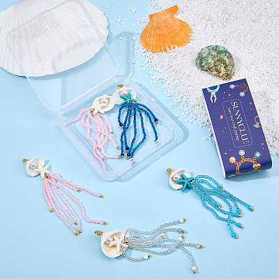 8Pcs 4 Colors Synthetic Turquoise & Blue Spinel & Natural Howlite & Rose Quartz & Magnesite Starfish & Glass Seed Beaded Jellyfish Big Pendants FIND-SC0021-21-1