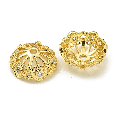 Rack Plating Brass Micro Pave Clear Cubic Zirconia Bead Caps KK-K386-13G-1