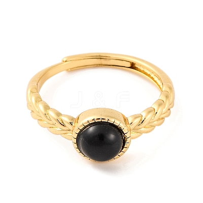 Round Natural Black Onyx Adjustable Rings RJEW-Q817-03G-08-1