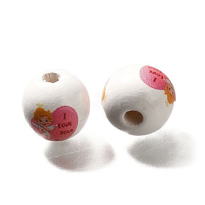 Valentine's Day Element Printed Wood Beads WOOD-R002-01-12-1