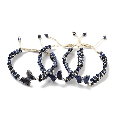 Natural Sodalite Braided Round Bead Bracelets BJEW-K251-06M-1