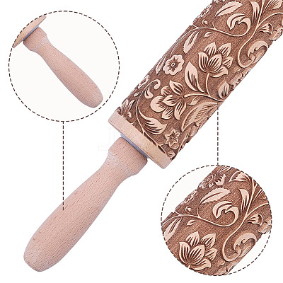 Flower Print Wood Rolling Pin AJEW-WH0528-06-1-1