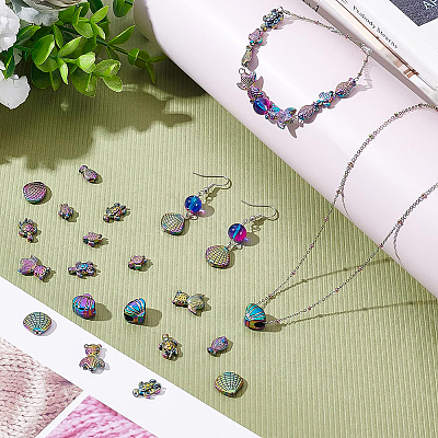 48Pcs 6 Style Rack Plating Rainbow Color Alloy Beads FIND-BC0002-75-1