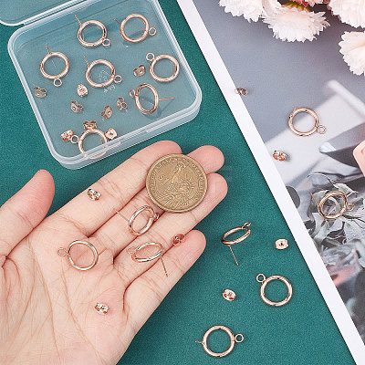 20Pcs 304 Stainless Steel Ring Stud Earring Findings STAS-BBC0001-76RG-1
