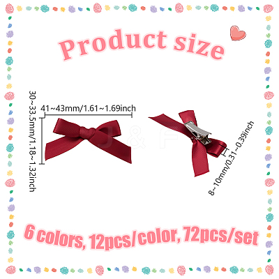 72Pcs 6 Colors Bowknot Polyester Alligator Hair Clips AJEW-GO0002-47-1