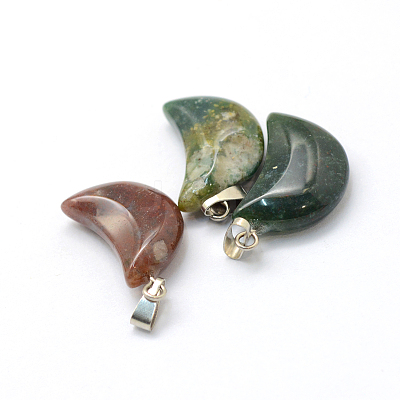 Moon Natural Indian Agate Pendants G-Q369-05-1