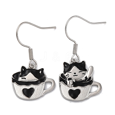 Brass Cat Shape Dangle Earrings EJEW-C130-02P-1