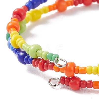 Colorful Acrylic Word & Glass Seed Beaded Wrap Bangle BJEW-JB08561-1