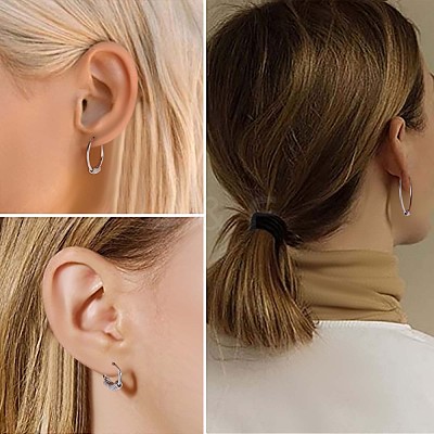 Rhodium Plated 925 Sterling Silver Circle Beaded Huggie Hoop Earrings for Women JE912A-02-1