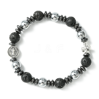 Natural Lava Rock Beaded Stretch Bracelets BJEW-JB09630-1